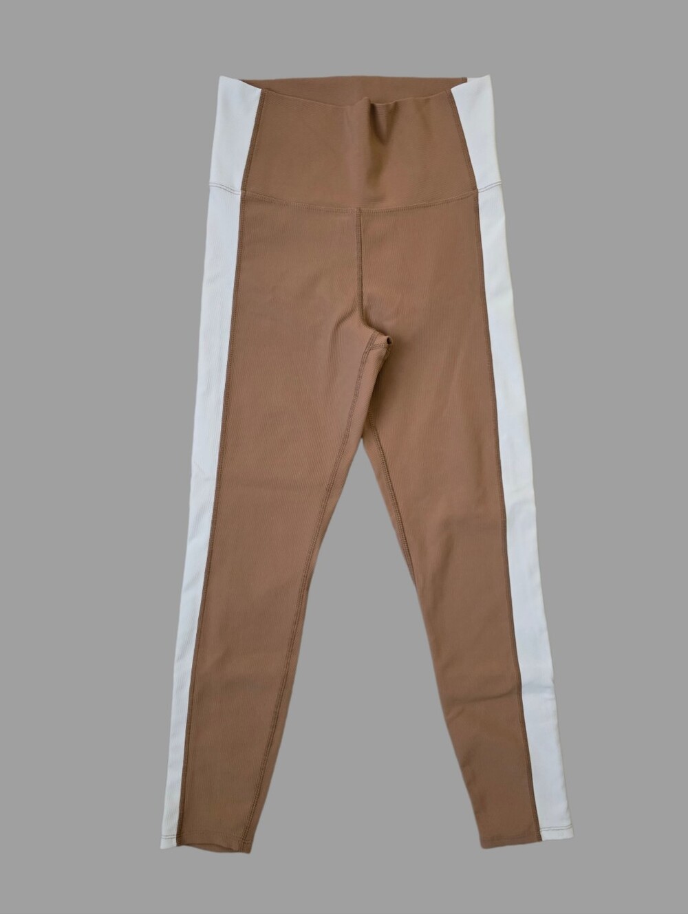 Kyodan Ribbed Brown Leggings with White Side Panels Size Medium